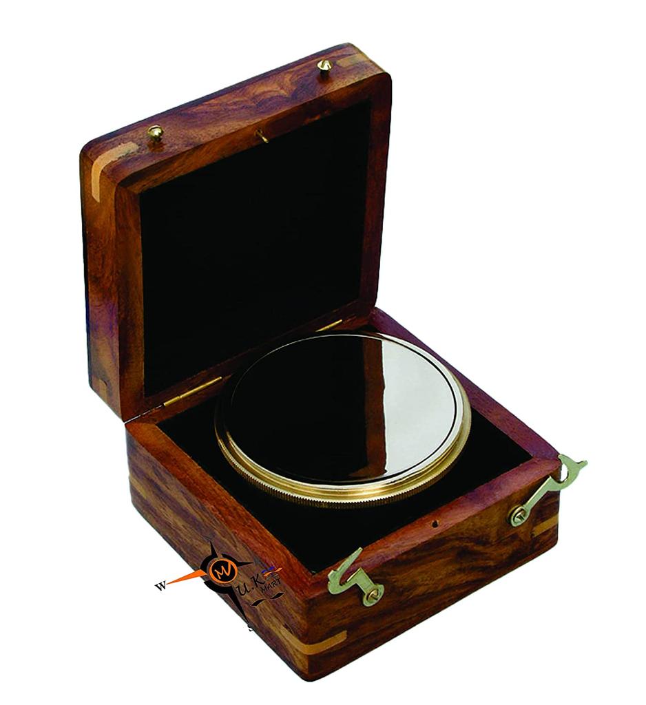 Massives Messingkasten- oder Trommelsextant für Wasserfahrzeuge mit Holzkiste Braun 7,62 cm