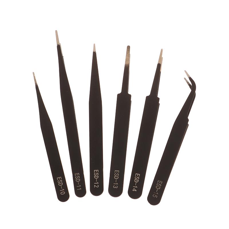 6pcs Durable Stainless Steel Tool For Electronic Repair And Process Modeling, Bending&St Precision ESD Anti-static Tweezers Set