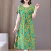 Summer Woman Elegant Dress  New Casual Short Sleeve Korean Style Clothes Women Vintage Print Long Dress