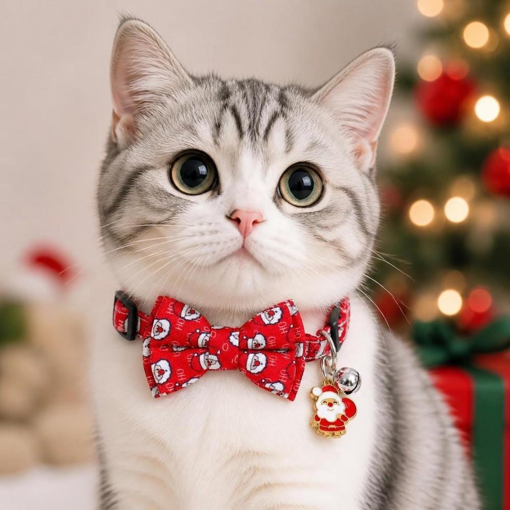 Adjustable Christmas Cat Collar Detachable Safety Breakaway Collar Pet Bow Tie Collar Daily
