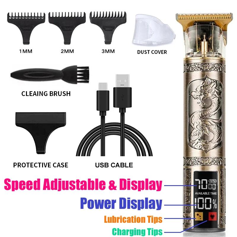 T9 LCD Electric Hair Trimmer for Men Precision Haircut Shaver Carving Clipper With Oil Head Electric Pusher Hair Care Tool
