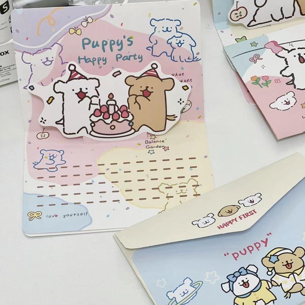 

3D pop-up style Line Dog puppy greeting card Happy Birthday Ins Foldable Cute Blessing Cartoon Gift Postcard envelope