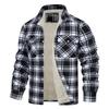 Men's 2023 Fleece-Lined Plaid Jacket - Long-Sleeve, Turn-Down Collar, Single-Breasted, Loose Fit