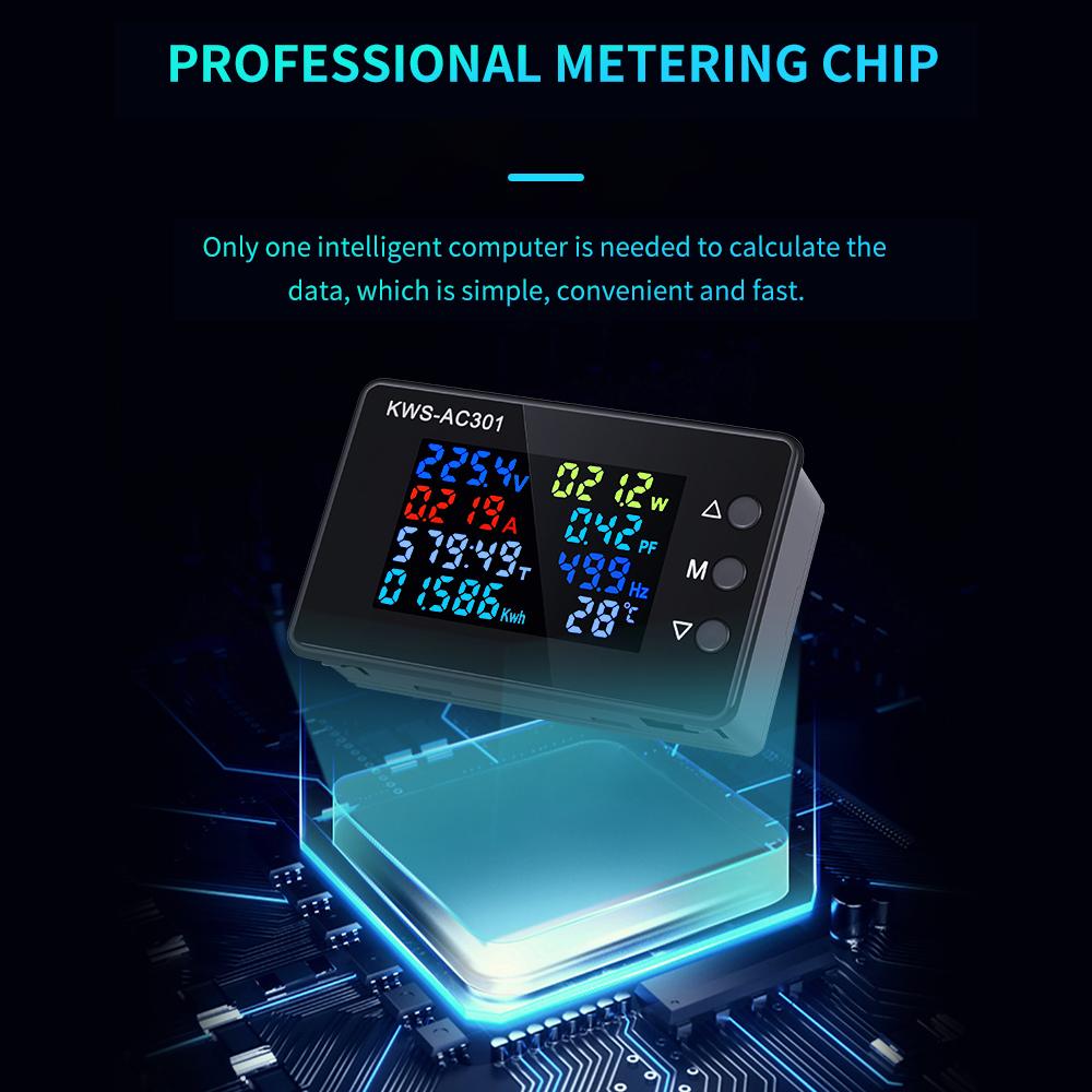 KWS-AC301 Voltage Voltmeter 8 In 1 AC Wattmeter 50-300V 0-100A Digital Ampermeter Electric Meter Edicated Chip Power Detector