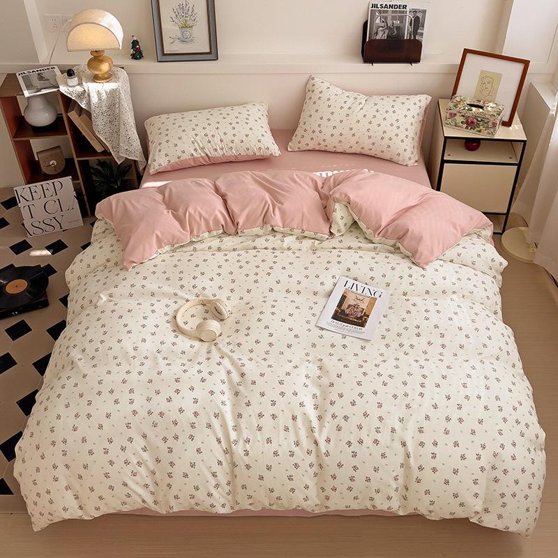 Ins Pink Flowers Bedding Set Flat Bed Sheet Duvet Cover Twin Full Queen Nordic Bed Linen Boy Girl Bedding Sets Floral Princess
