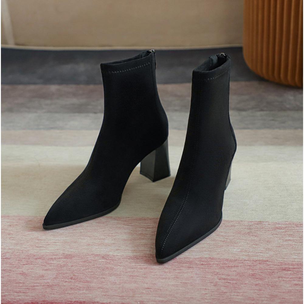 Short Boots Womens Winter New Pointed High Heels Women'S Simple Low Cut Shoes White Thick Heels Slim Boots Ankle Boots Women