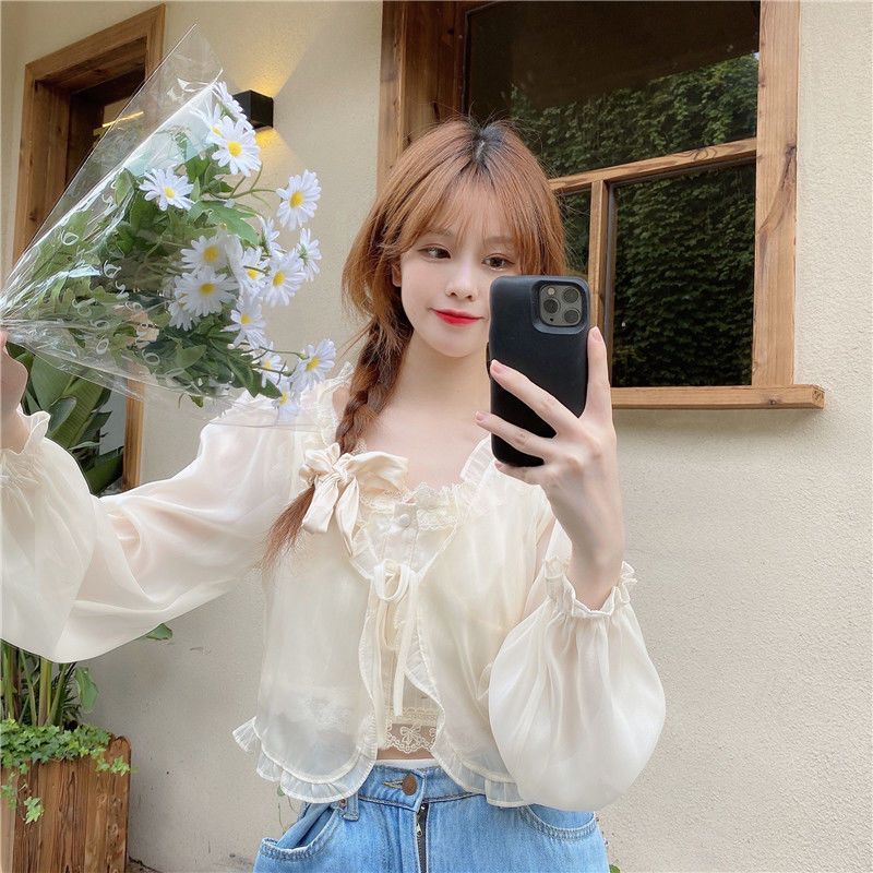 

Милая шаль с оборками и галстуком-бабочкой короткого стиля для женщин – Летний свободный кардиган из шифона с длинными рукавами, защищающий от солнца 2XL абрикосовый