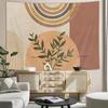 Mid Century Modern Abstracte Kunst Wandkleed, Minimalistisch Salieplant Zon Retro Boho Wandkleed, Geel Wit Bruin Geometrisch