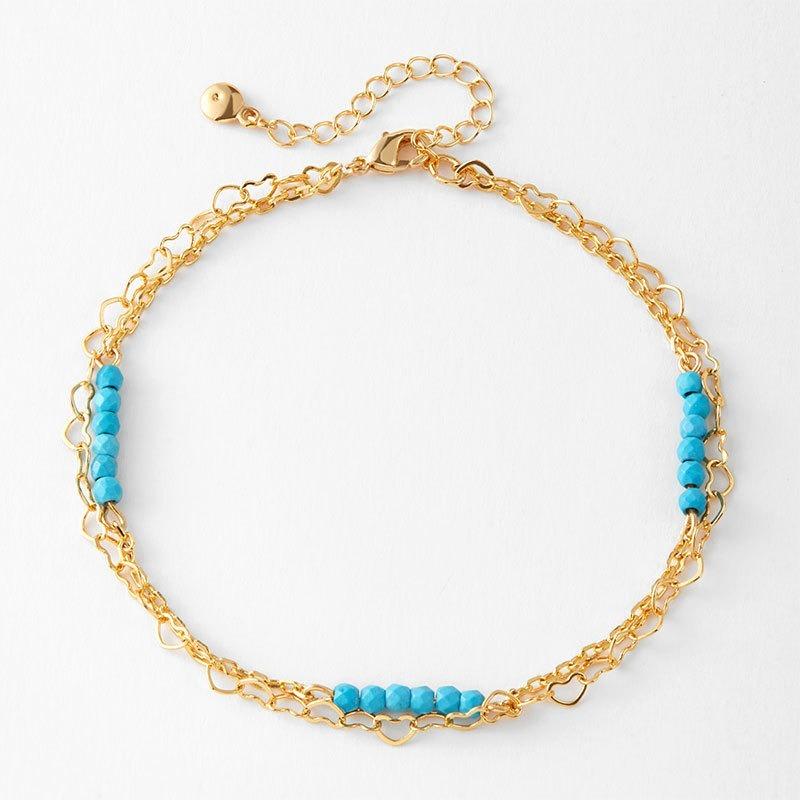 Handmade Turquoise Anklet 18k Gold Plated Niche Design Heart Chain Beach Vacation Foot Jewelry
