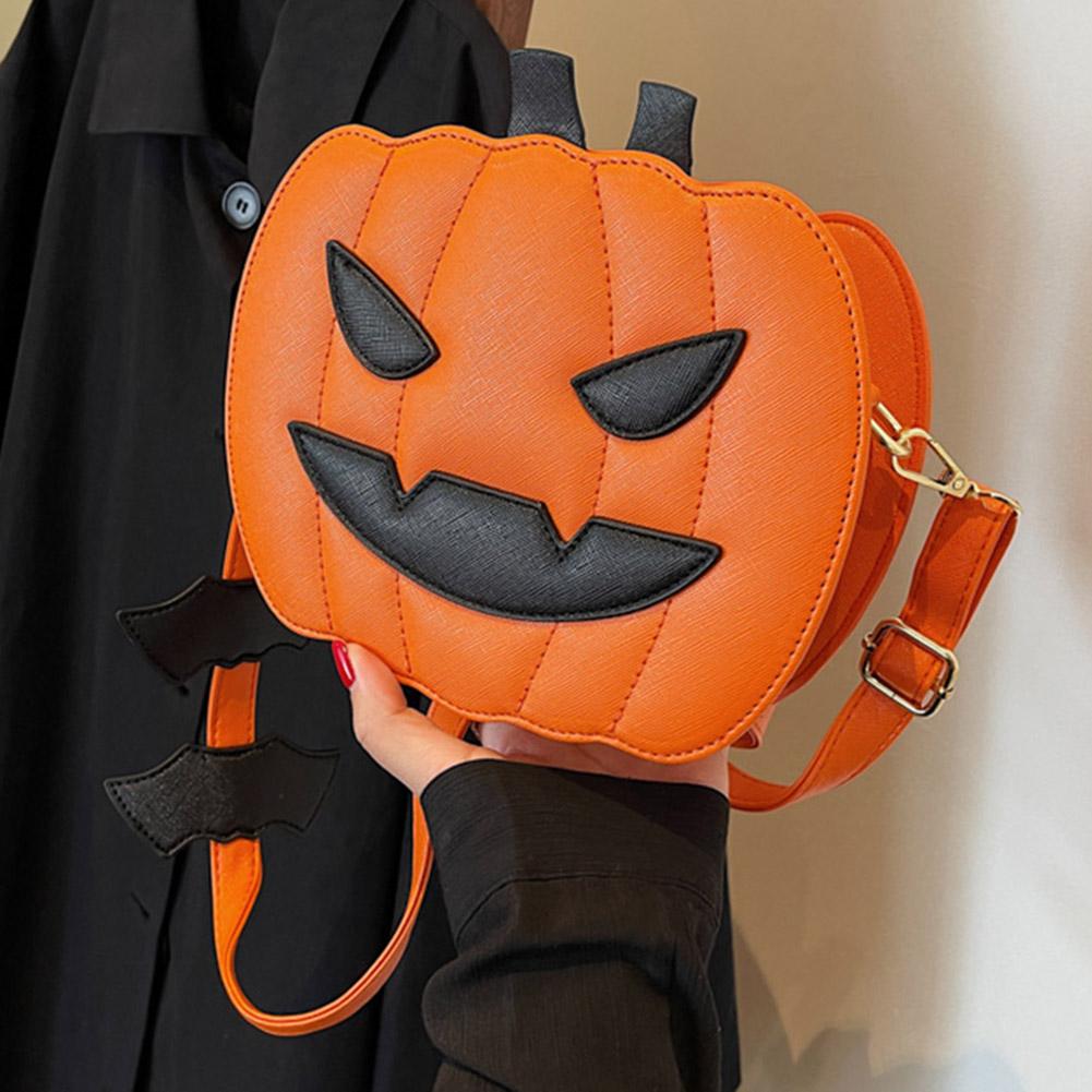 Women Pumpkin Crossbody Bag PU Leather Pumpkin Satchel Bag with Zipper Adjustable Strap Female Daily Halloween Bag 5090₽