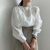 Round neck bubble sleeve shirt with early autumn temperament Korean chic French minimalist feminine top versatile shirt