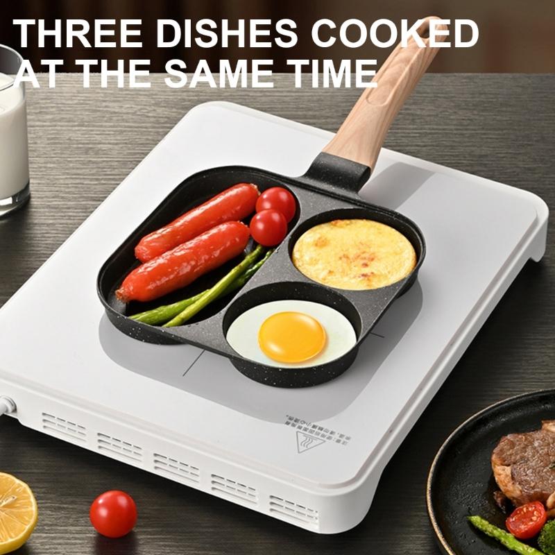 Multifunctional Eggs Frying Pans Nonstick 3 Sections Skillets for Breakfast Heat Resistant Handle Omelette Cooking Pans