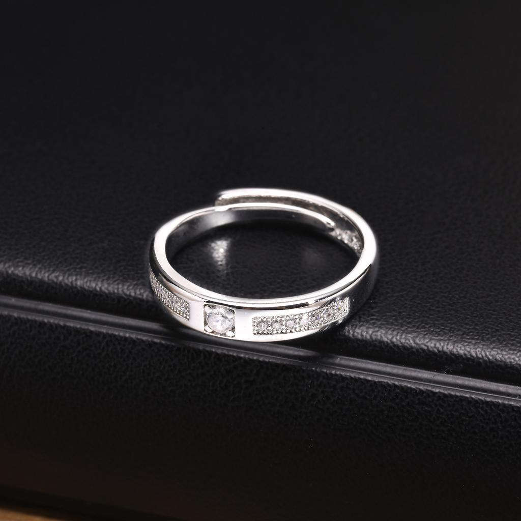 Adjustable Engagement Ring Cubic Zirconia Silver Color for Women Men Wedding Bands Couples Gifts