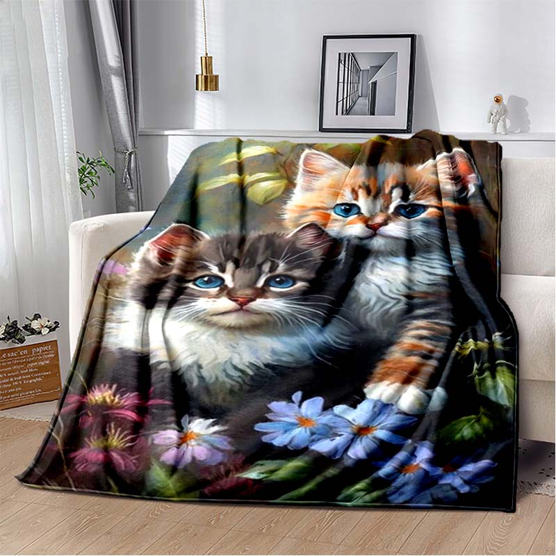 Anime Cartoon Cute Cat Printed Blanket Flannel Sofa Bed Cover Warm Office Travel Oversized Exquisite Bedding Gift Soft Blanket