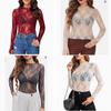 Sexy Lace Long Sleeve Shirt For Women With Sheer Mesh Fabric For Casual And Office Wear