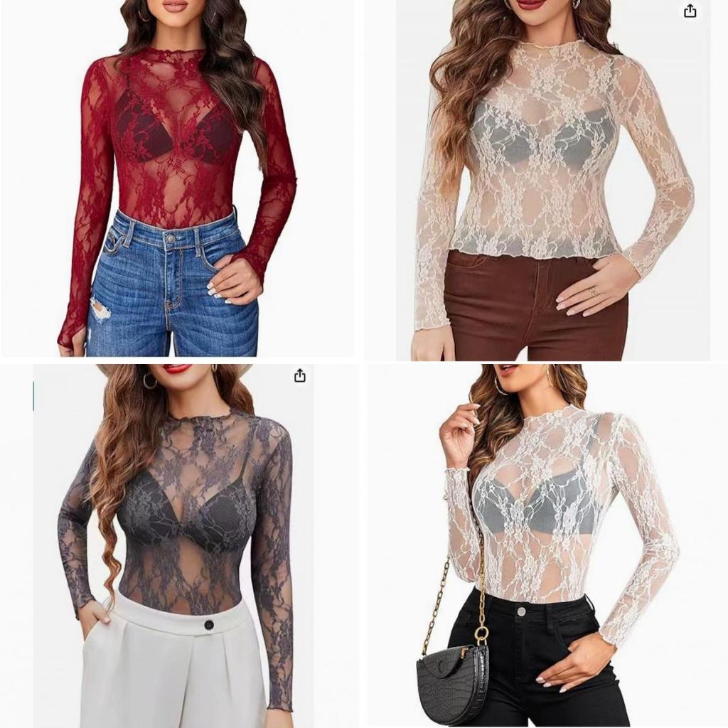 Sexy Lace Long Sleeve Shirt For Women With Sheer Mesh Fabric For Casual And Office Wear