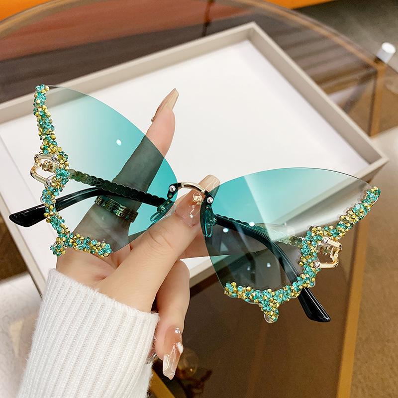 Cross-Border Butterfly Rhinestone Frameless Sunglasses - Women's Fashion, Exaggerated Celebrity Style