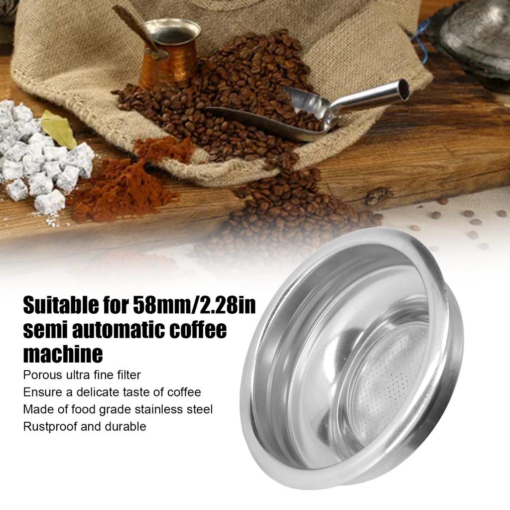 Universal 58mm Coffee Filter Basket for 1 Cup Stainless Steel Porous Bowl Compatible with Semi-Automatic Coffee Machines