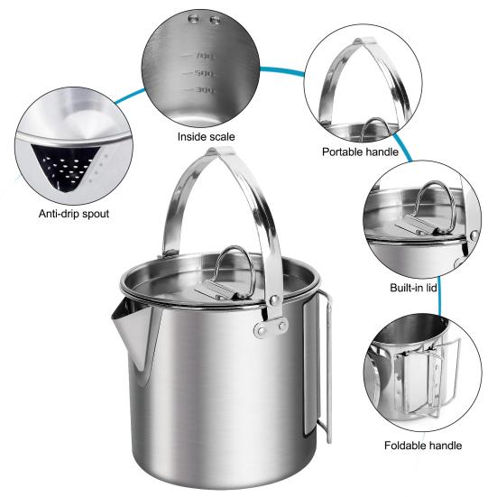 1.2L Practical Outdoor Kettle Lightweight High Strength Wear Resistant
