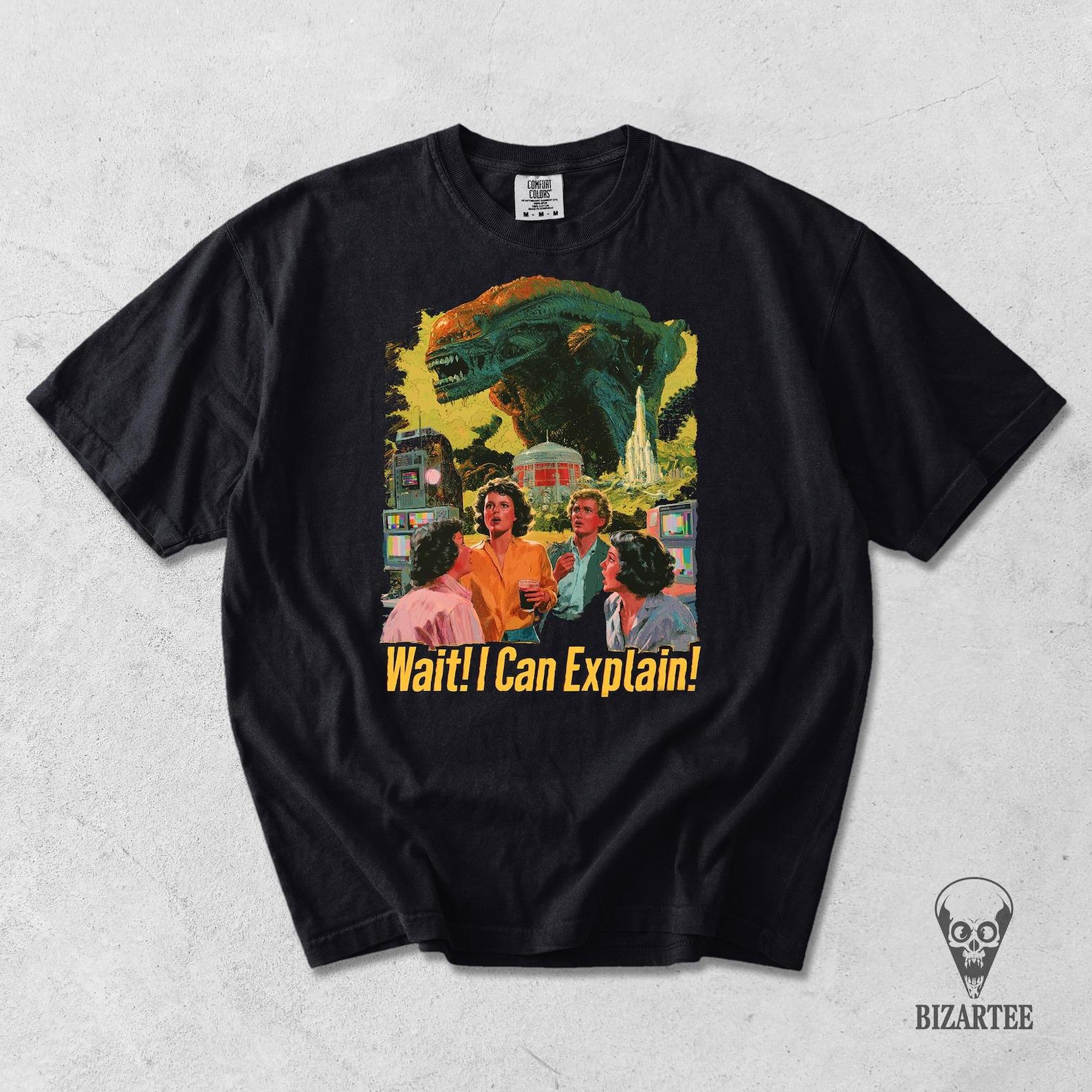 Absurd Parody Horror Movie Grunge Shirt, Weirdcore Alien Invasion Bmovie Weird Clothes XL