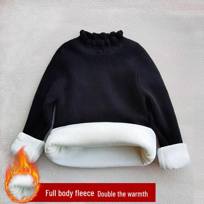 Dětský svetr pletený z jádrové příze v korejském stylu s vysokým límcem - podzimní/zimní pulovr pro střední a velké děti