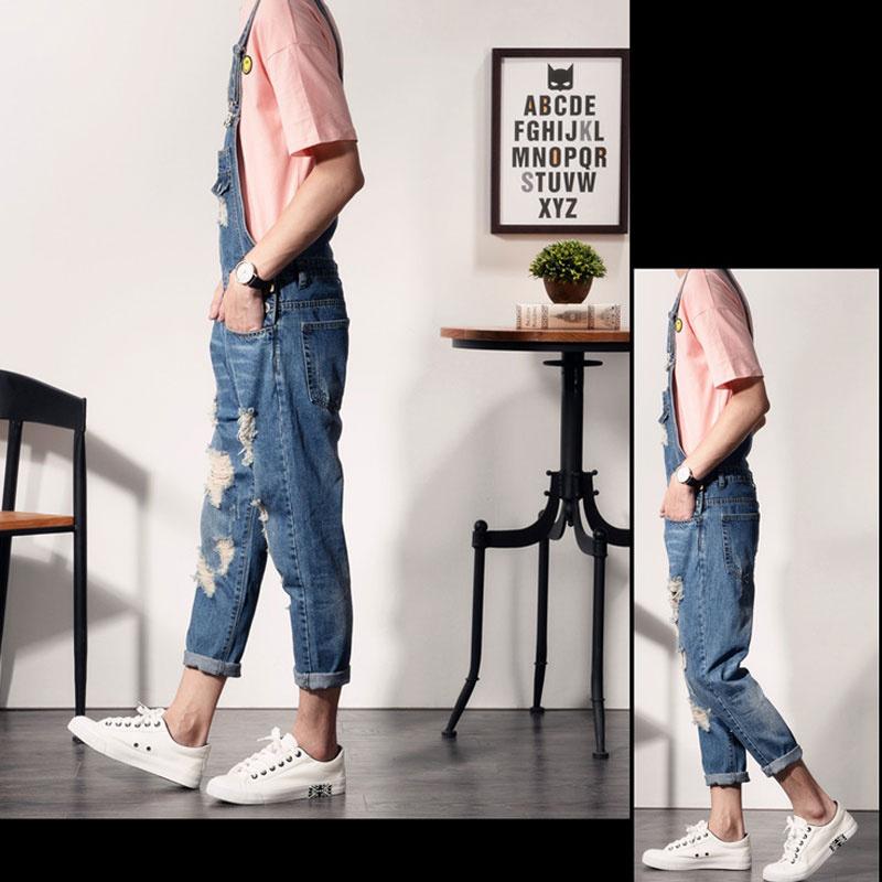 Jeans Men Pánské džínové overaly Pánská korejská verze Hole Jeans Světle modré overaly