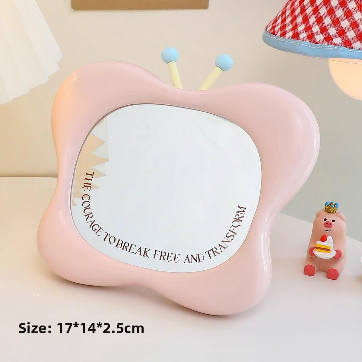 Cute Butterfly House Shape Makeup Mirror Tabletop Wall-mounted Dressing Mirror Portable with Stand Beauty Mirror