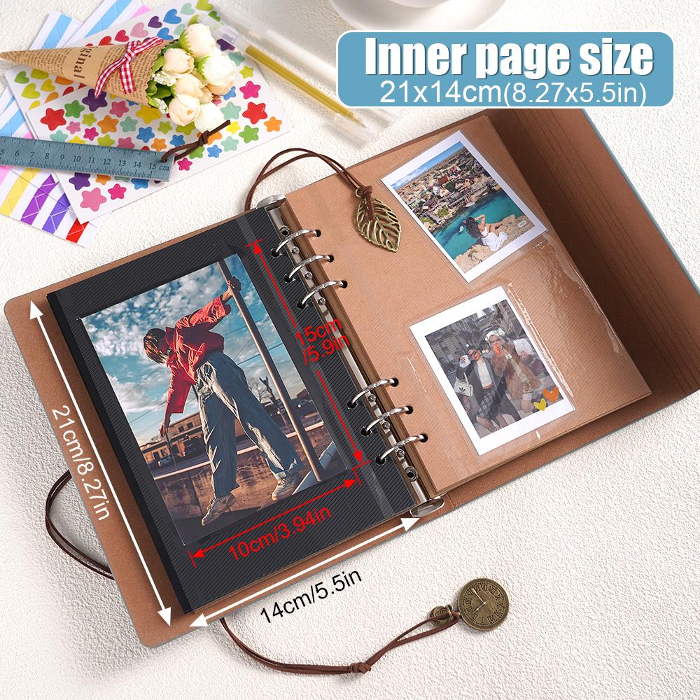 Vintage DIY PU Leather Photo Album 52 Sheets 6 Hole Binder with Gift Box Accessories for Travel Wedding Memory Gifts