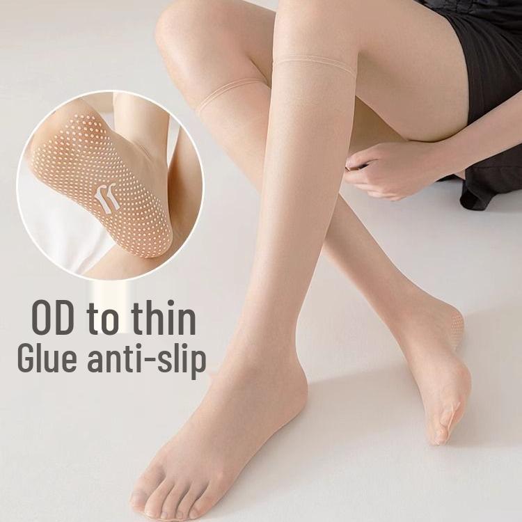 

Женские прозрачные тонкие длинные носки-гольфы с силиконовой противоскользящей манжетой и кристаллами, черного и телесного цвета, идеально подходят для весны и осени One Size телесный