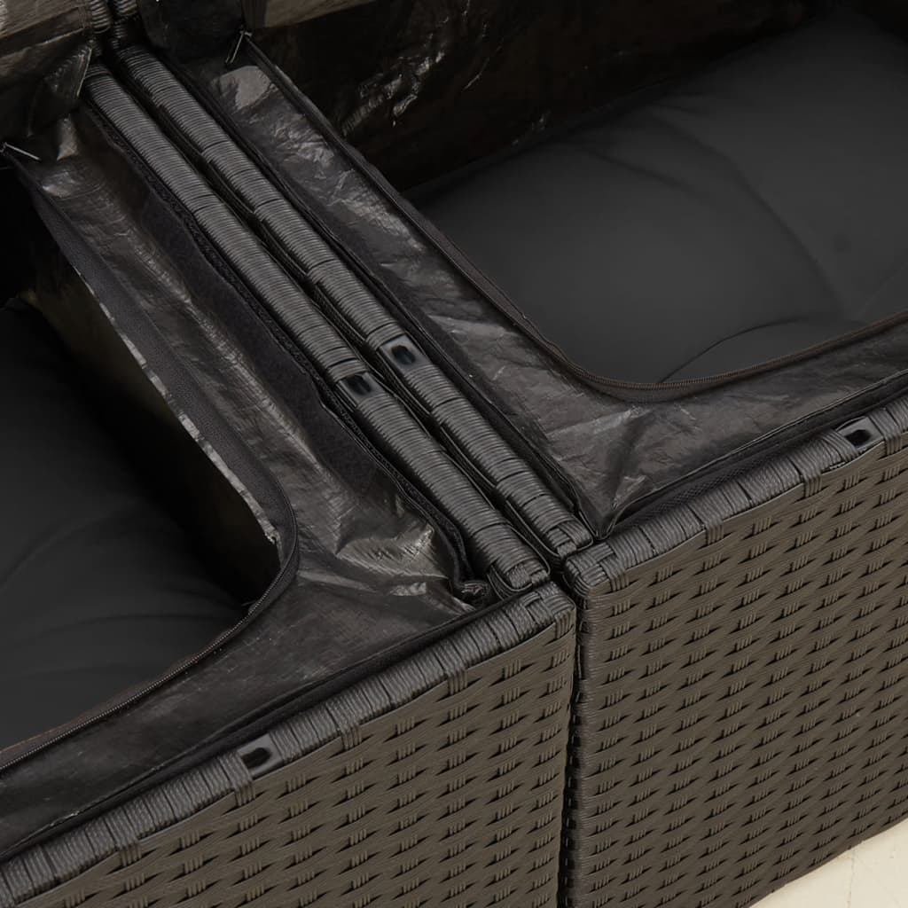 2 Seater Garden Sofa with Cushions Black Poly Rattan