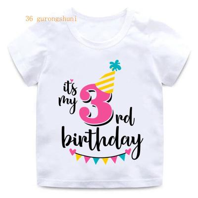 Camiseta de Cumpleaños de Dibujos Animados para Niñas Camiseta número 2 3 4 5 6 7 8 Gráfica Ropa Infantil Niños Estampado de Letras Verano Manga Corta