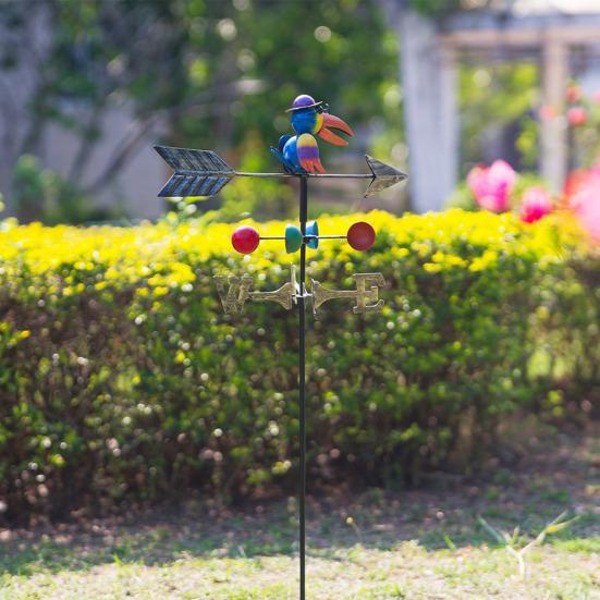 Bunte Windfahne Eisen Eule Heißluftballon Tukan Wetterfahne Außen Windfahne mit Stab für Garten Hof Rasen Dekoration