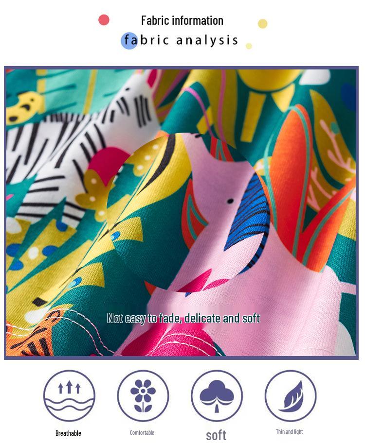 Summer 2025 European & American Style Girls' Princess Cartoon Tropical Short-Sleeve Dress