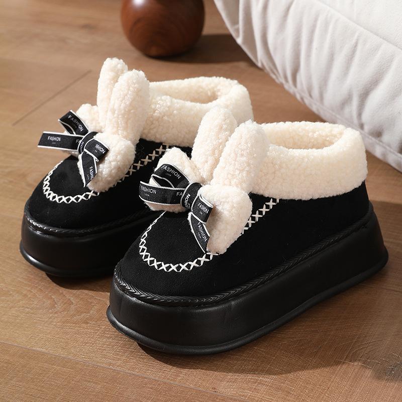 Women's Plus Size Snow Boots Short Tube Sponge Cake Thick Heel Bow Cotton Boot Waterproof Shoes 36-41
