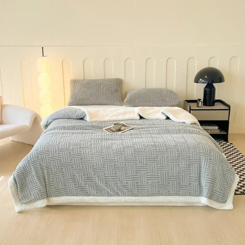 

Одеяло из овечьей шерсти Taft, двухслойное утолщенное жаккардовое одеяло, многофункциональное повседневное одеяло с ворсом 2pcs pillowcase