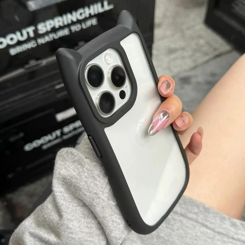 

Cute Cat Ear Transparent Case For iPhone 17Air 12 13 14 15 Pro Max 11 16 Shockproof Acrylic Back Cover Silicone Kawaii Funda For iphone 17Pro max