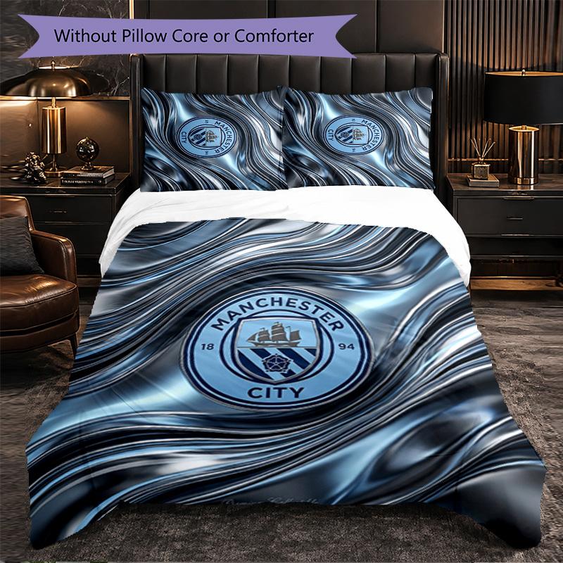 Set Lenzuola Manchester City Modello 3 Pezzi Morbida Copripiumino in Microfibra con Federe per Camera da Letto
