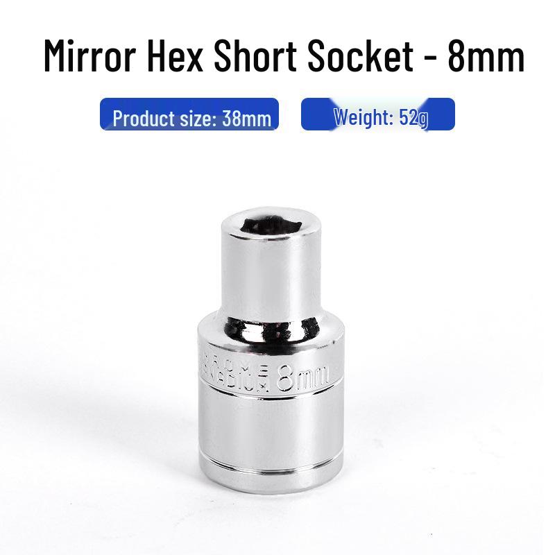 Electric Ratchet Wrench with Mirror Surface, Short Sleeve, and Inner Hex Socket, Chrome Vanadium Steel