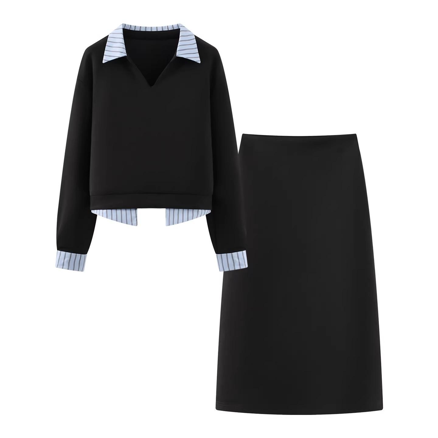 Spring 2026 Lapel Pullover & High-Waisted Skirt Set M