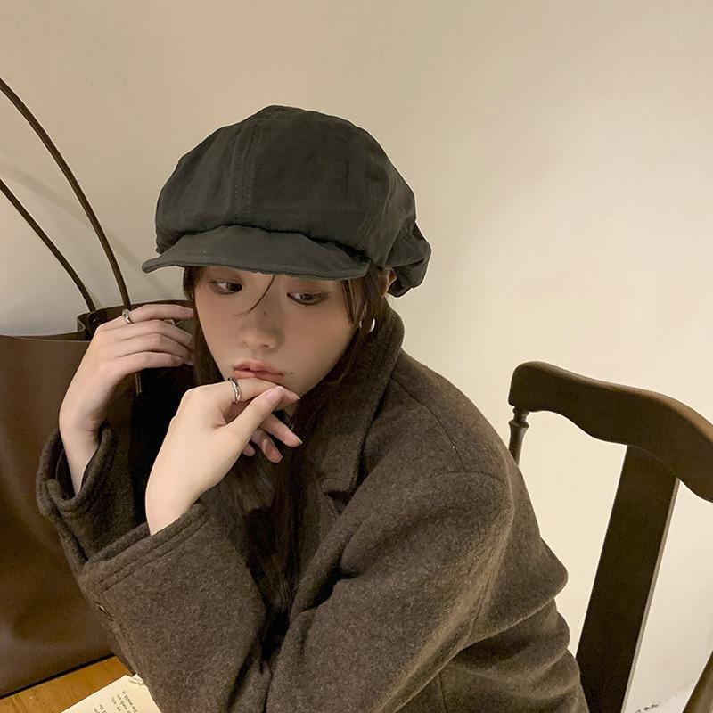 Thin Beret Women's Literary Retro Newsboy Hat Tide Cloud Octagonal Hat Casual Street Painter Hat