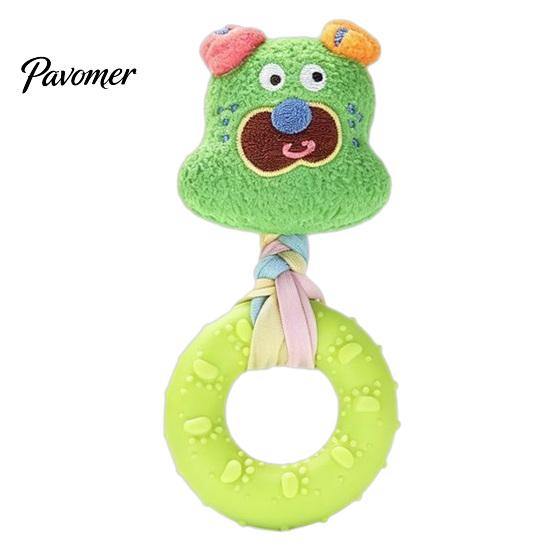 Soft Fabric Doll with Rubber Ring Squeaky Dog Chew Toy, Stuffed Puppy, Macaron Color Pet Play Toys Interactive Fetch Tug Toy for Aggressive