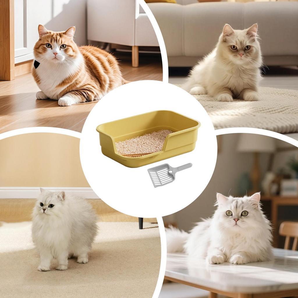 Large Litter Box Large Easy Clean With Scoop Open Top Semi Enclosed Litter Box For Odor Control Indoor Kitten Senior Pet Home