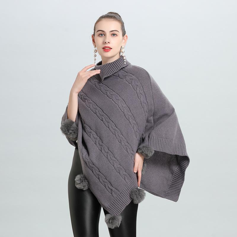 European And Korean Loose Jacquard Hairball Pullover Knitted Sweater Cape Shawl 0937 #