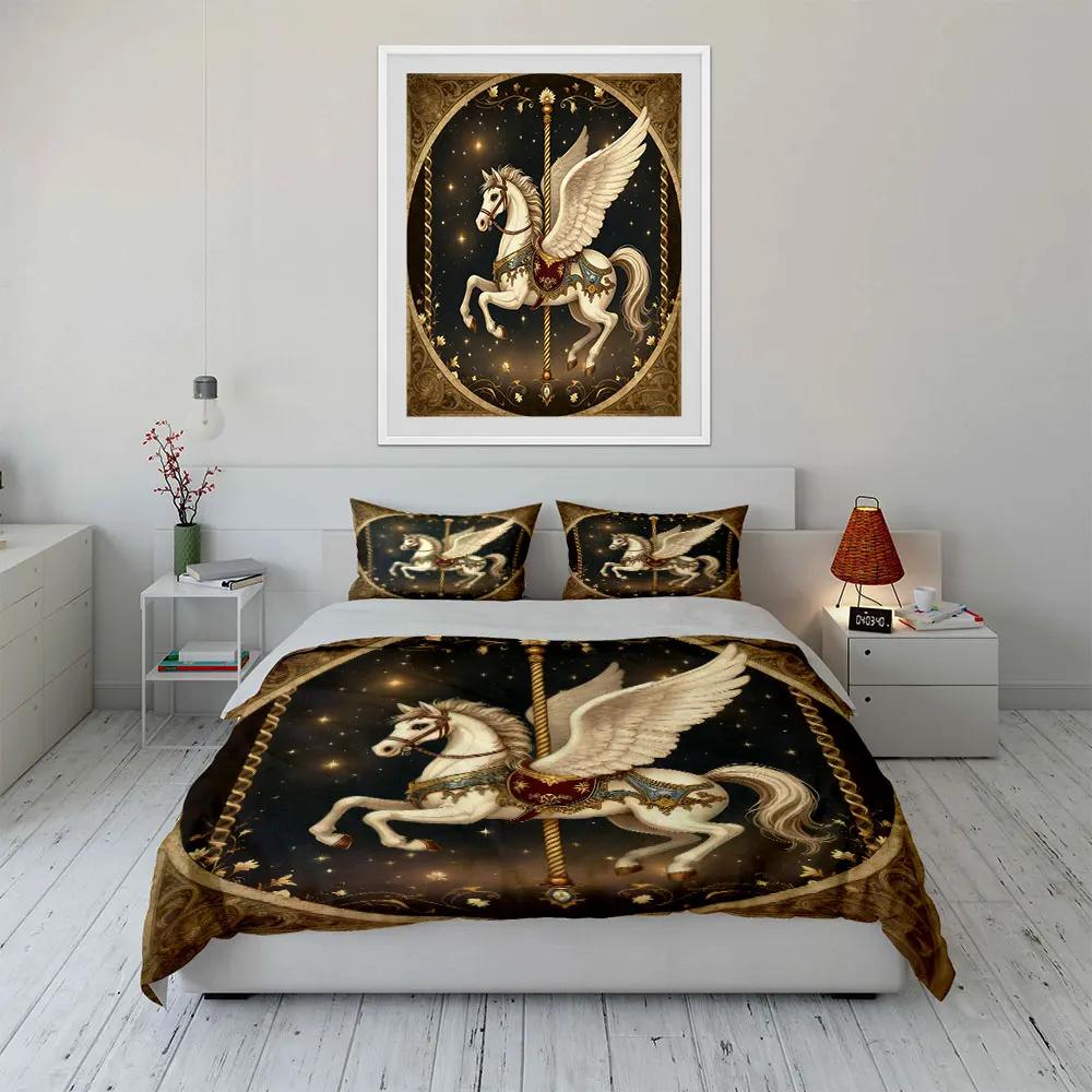 Elegant Pegasus Themed Decor Set Soft Comfortable Duvet Cover Bedding Set Included 1*Duvet Cover & 2*Pillowcases gift