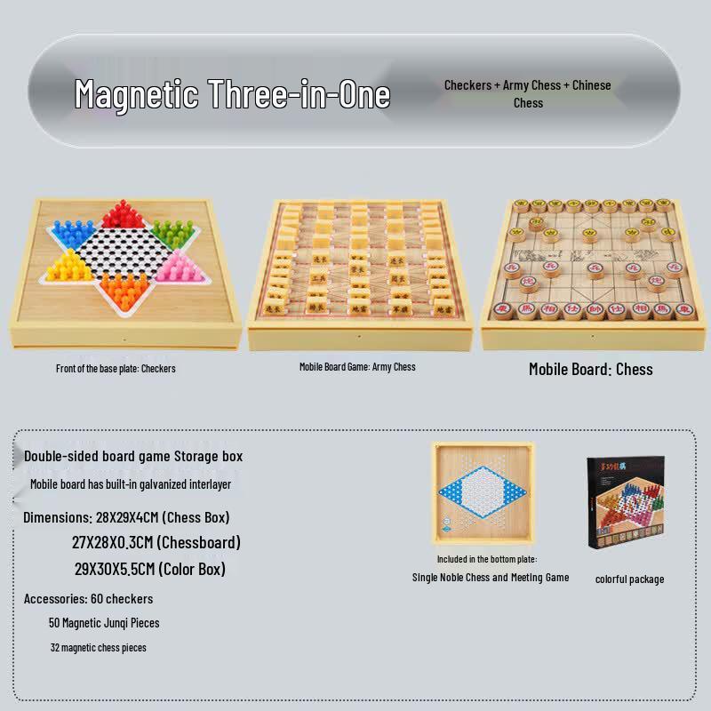 3-in-1 Wooden Board Game Set