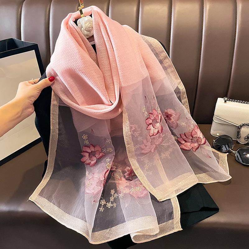 Women's Silk Wool Embroidered Scarf - Dual-Use Winter Shawl & Neck Gaiter