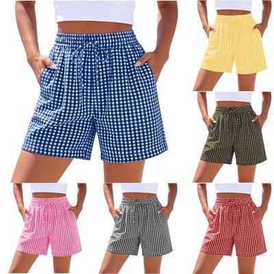 Damen Mode Lässig Locker High-Waist Weites Bein Retro Karierte Shorts