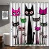 Flannel Printed Cartoon Cat Shower Curtain Colorful Kitty Faces Whimsical Art Design Modern Bathroom Decor Fun Animal Theme