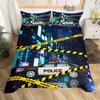 Police Car Duvet Cover Set Boys Cartoon Car Bedding Sets Full Size, Emergency Responder Vehicles Comforter Cover Set Blue Grey