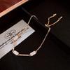 Gold-Plated Zircon Square Mother-of-Pearl Adjustable Bracelet - Elegant Light Luxury Bangle Jewelry